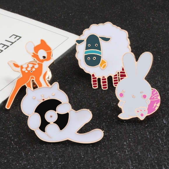 8 Piece Thick Cartoon Bambi Enamel Pin Set - Picture 3 of 4